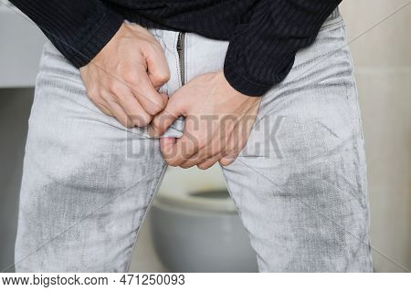 Man Pressing Stomach, Men Is Painful Bladder Inflammation On White Background Health Concept.