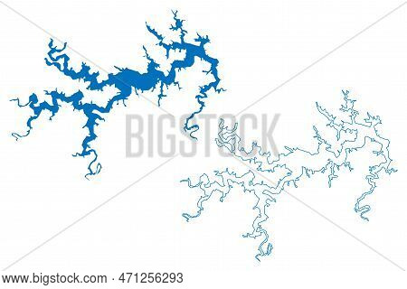Lake Mark Twain Reservoir (united States Of America, North America, Us, Usa, Missouri) Map Vector Il
