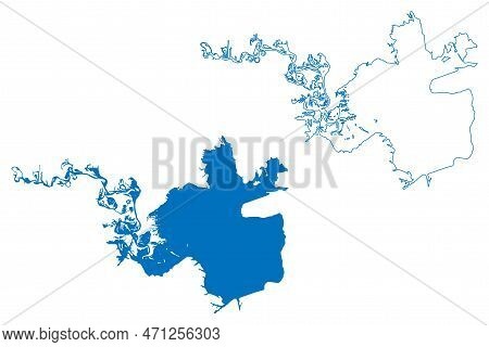 Lake Millwood Reservoir (united States Of America, North America, Us, Usa, Arkansas) Map Vector Illu