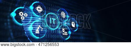 It Consultant Presenting Tag Cloud About Information Technology. 3d Illustration