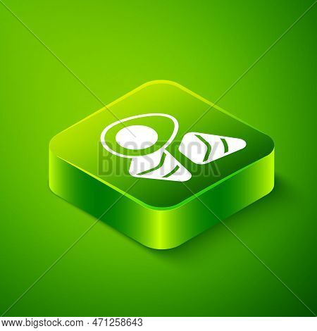 Isometric Chicken Egg With Vegerables Icon Isolated On Green Background. Green Square Button. Vector