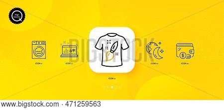 T-shirt Design, Sleep And Sound Check Minimal Line Icons. Yellow Abstract Background. Laundry, Walle