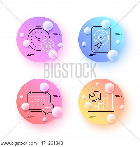 5g Internet, Hdd And Message Minimal Line Icons. 3d Spheres Or Balls Buttons. Growth Chart Icons. Fo