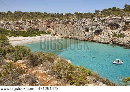 Turquoise Waters In Mallorca. Pilota Cove. Mediterranean Coastline. Spain