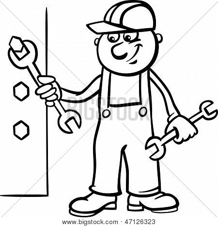 Travailleur avec clé Coloriage