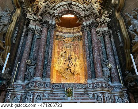 Venice, Italy - February 13, 2023: Wall Sculpture In Santa Maria Di Nazareth, Roman Catholic Carmeli