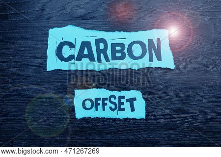Text Sign Showing Carbon Offset. Word For Reduction In Emissions Of Carbon Dioxide Or Other Gases