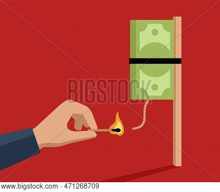 Sharp Growth Of Food Prices Due To Global Crisis Of Economy And Supply Chains. Hand Set Fire To Mone