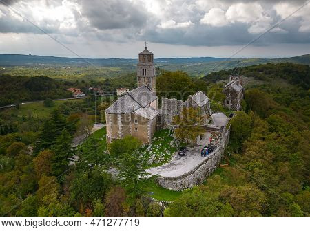 Aerial View Of Sanctuary Of Monrupino Church, Rocca Di Monrupino Near Trieste, Friuli-venezia Giulia