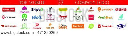 Most Popular Food Delivery Services And Apps Logo. Vector  Grubhub, Glovo, Just Eat, Deliveroo, Inst