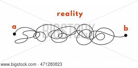 Path Concept. Plans In Real Life. Point B And A. Find Real Way Distance. Flat Graphic Vector Illustr
