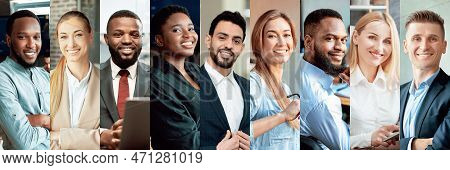 Collage Of Multiethnic Group Of Smiling Businessmen And Businesswomen