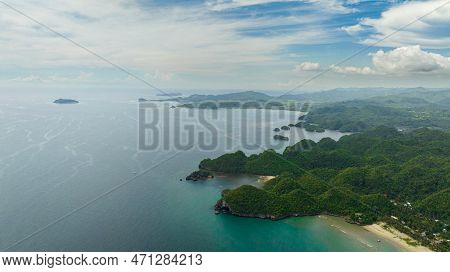 The Coast Of The Island With Tropical Vegetation And The Beach. Negros, Philippines.