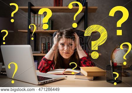 Woman Works At Home As Smart Working And Has A Lot Of Questions