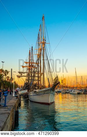 Barcelona,spain - Nov 30, 2018: Santa Eulalia Is A Schooner On Moll De La Fusta In Barcelona, Catalo