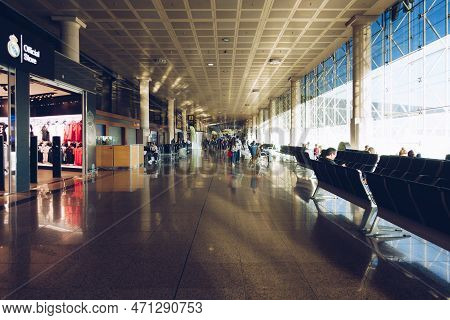 Barcelona, Spain - Dic 02, 2018: Inside Barcelona Airport. Barcelona-el Prat Airport Is An Internati