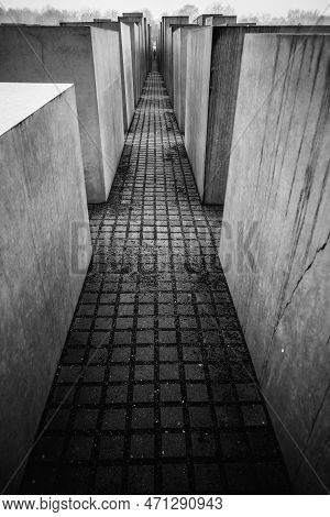 Berlin, Germany - Feb 03, 2019: Blocks At The Memorial To The Murdered Jews Of Europe In Berlin Germ