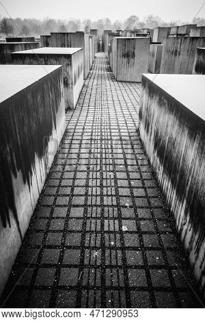 Berlin, Germany - Feb 03, 2019: Blocks At The Memorial To The Murdered Jews Of Europe In Berlin Germ
