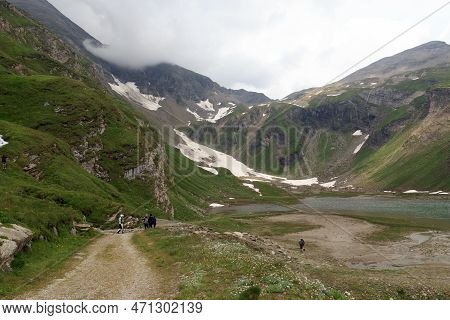 Mountain Panorama With Reservoir Nassfeldspeicher Near Grossglockner High Alpine Road, Austria