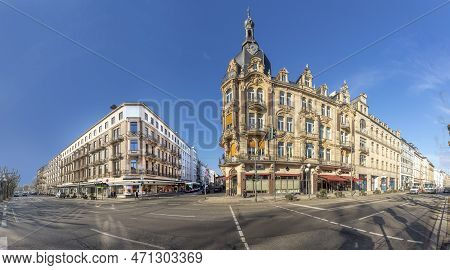 Wiesbaden, Germany - February 21, 2023: View To Historic Buildings At Wilhelmstrasse - Engl: Wilhelm