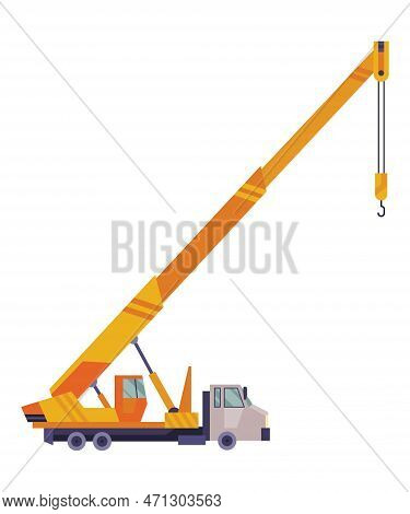 Hoisting Crane Icon. Construction Crane. Equipment In Flat Style. Yellow Industrial Heavy Machine. L