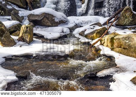 Frozen Trapfall Brook  Located In Willard Brook State Forest In Ashby Massachusetts