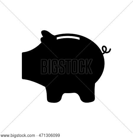 Black Piggy Bank Icon In The Form Of A Pig. Isolated On White Background. Money Accumulation Concept
