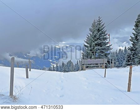 Beautiful Low Winter Clouds And Fog Condensation In The Swiss Alps Above The Tourist Resorts Of Valb