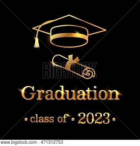 Celebrate The Graduate's Achievement With This Elegant Black Card Featuring A Golden Graduation Cap,