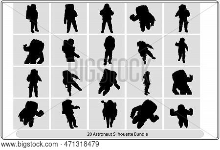 Astronaut Silhouette In Spacesuits Art Illustrator Set
