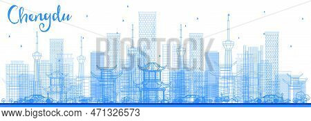 Outline Chengdu China City Skyline With Blue Buildings. Vector Illustration. Business Travel And Tou