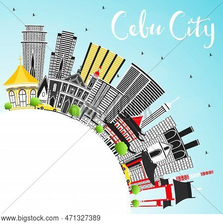 Cebu City Philippines Skyline With Gray Buildings, Blue Sky And Copy Space. Vector Illustration. Bus