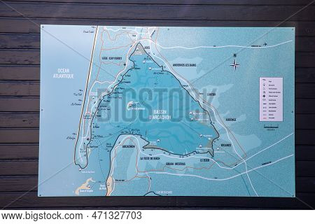 Bordeaux , Aquitaine  France - 02 22 2023 : Arcachon Bay In France Tourist Map Of The Basin With The