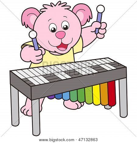 Cartoon Bear Playing A Vibraphone
