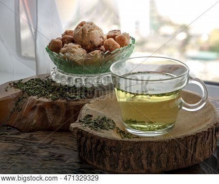 Refreshing And Enjoy With A Cup Of Hot Hemp Tea (cbd Herbal Tea) Served With Scones And Croutons On 