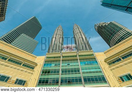 Kuala Lumpur, Malaysia - January 2023: Petronas Twin Towers Stand At 1, 483 Feet And 88 Floors Each.