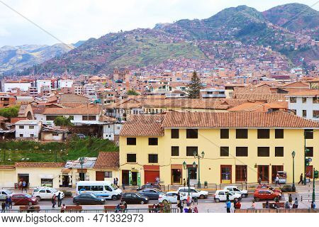 Stunning Cityscape Of Cusco Old City View From The Coricancha, The Temple Of The Sun Of The Incas, P