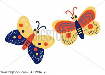 Butterflies. Vector Illustration Of Funny Insects In Cartoon Style. Isolated On A White Background.