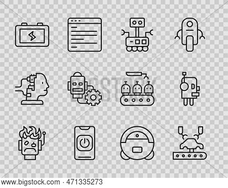 Set Line Robot Burned Out, Robotic Robot Arm On Factory, Turn Off From Phone, Battery, Setting, Vacu