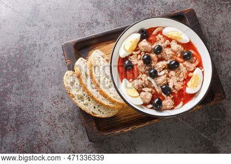 Murcian Salad, Easy, Rich, Healthy And Fresh To Eat In Summer Closeup On The Plate On The Wooden Boa