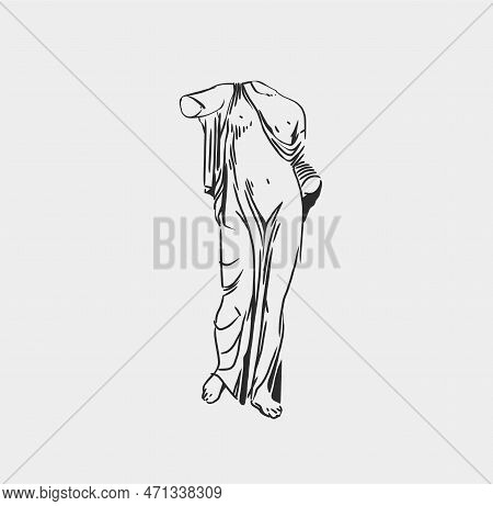 Hand Drawn Vector Abstract Outline, Graphic, Line Art Greek Ancient Sculpture Statue Line Art Modern
