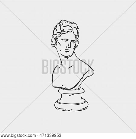 Hand Drawn Vector Abstract Outline, Graphic, Line Art Greek Ancient Sculpture Statue Line Art Modern