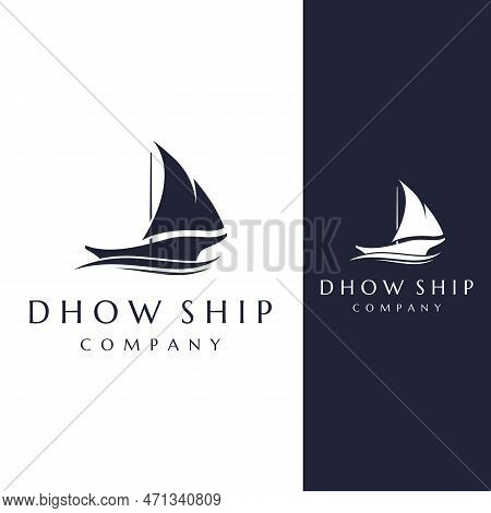 Simple Black Dhow Ship Logo Template Design In Classic Style.