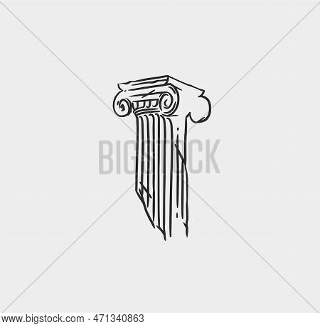 Hand Drawn Vector Abstract Outline, Graphic, Line Art Greek Ancient Sculpture Old Column Line Modern