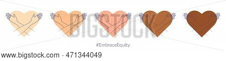 International Women's Day Hearts With Hugging Arms. Embrace Equity Movement Illustration Elements. 2
