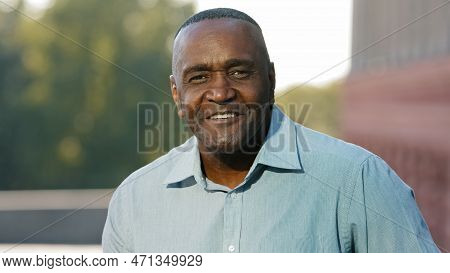 Close Up Male Portrait In City Outdoors African American Mature Senior Man Ethnic Middle-aged Adult 