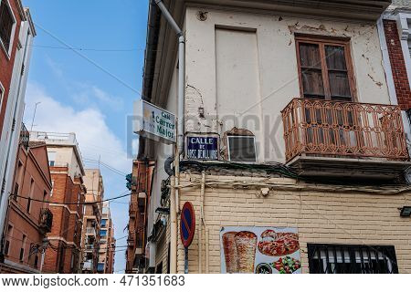 Valencia, Spain - July 2022: Street Name Indication Jose Benlliure In El Cabanyal Neighborhood In Va