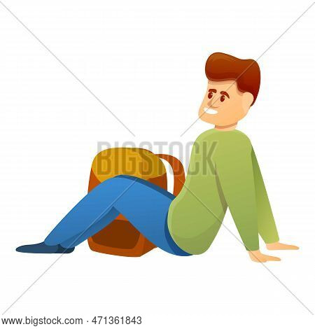 Sitting Hiker Icon. Cartoon Of Sitting Hiker Icon For Web Design Isolated On White Background