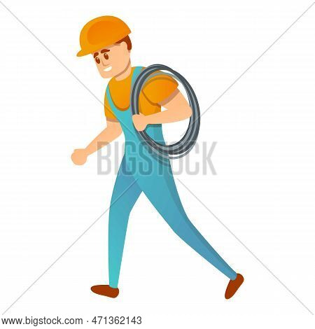 Lineman With Cable Icon. Cartoon Of Lineman With Cable Icon For Web Design Isolated On White Backgro