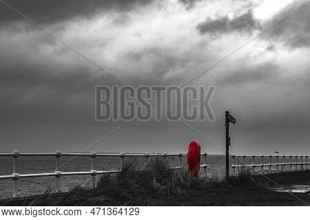 View On Prestatyn Beach In Wales After Storm.